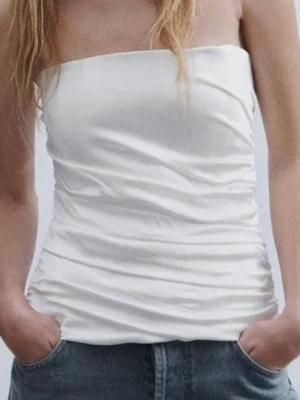 Zara White Strapless Ruched Top